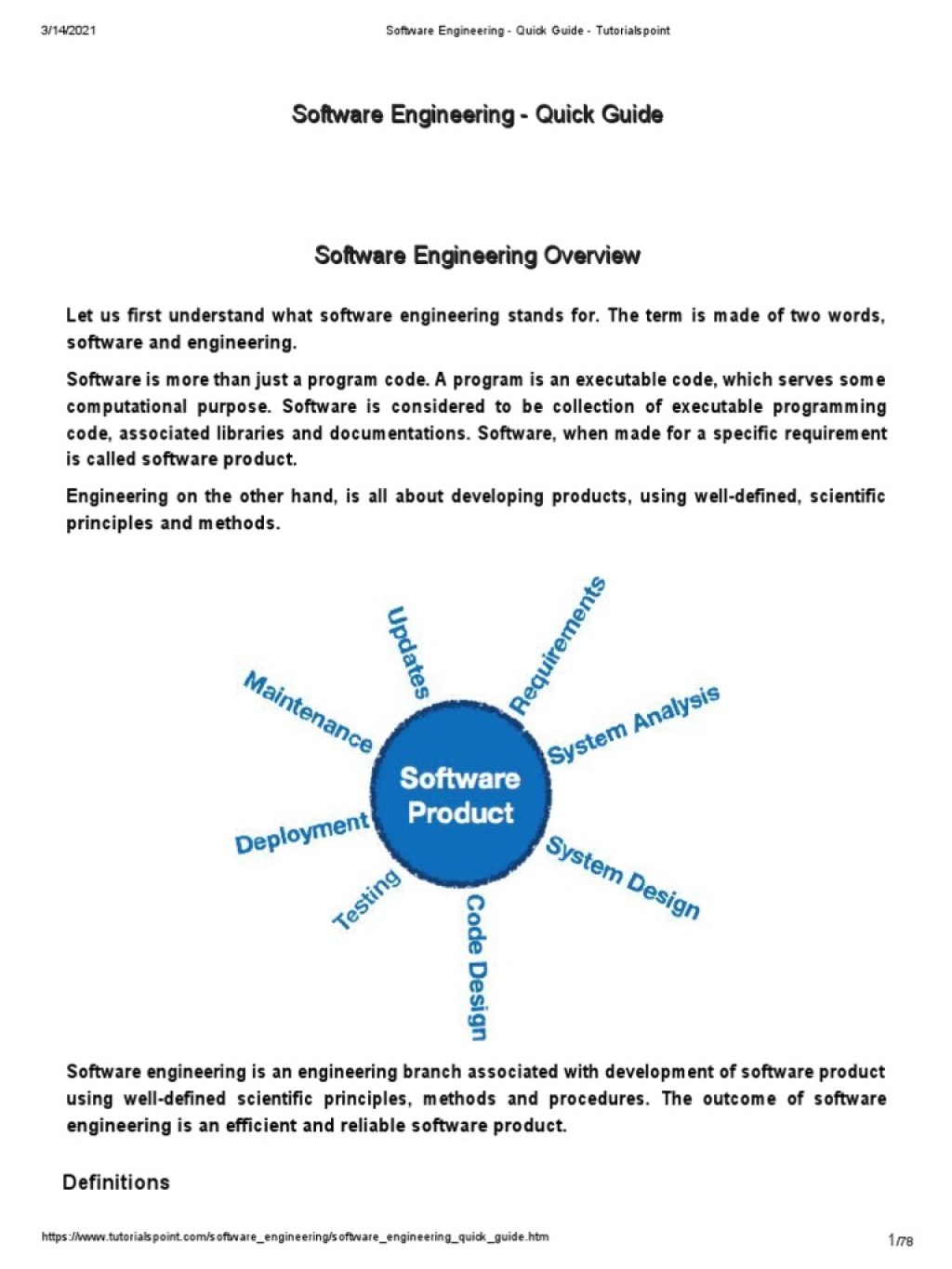 Picture of: Software Engineering Quick Guide Tutorialspoint  PDF  Project
